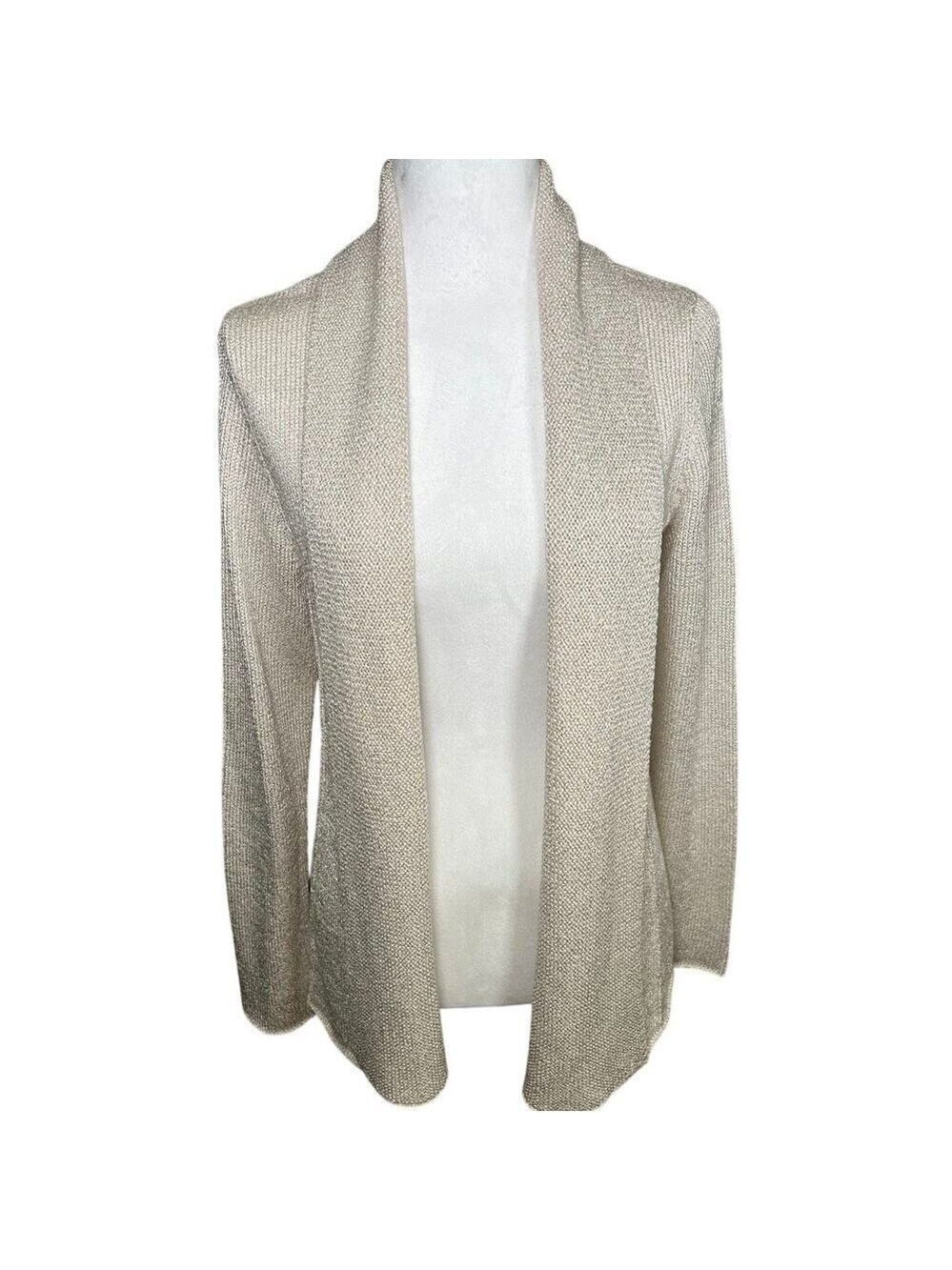 Eileen Fisher Size M silk blend Cream Open Front Cardigan Sweater multi season